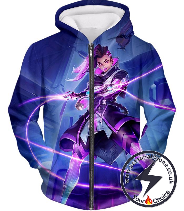 Overwatch Purple Offense Hero Sombra Zip Up Hoodie